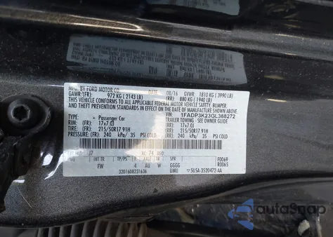 2016 Ford Focus Se from USA, damaged, VIN 1FADP3K23GL388272